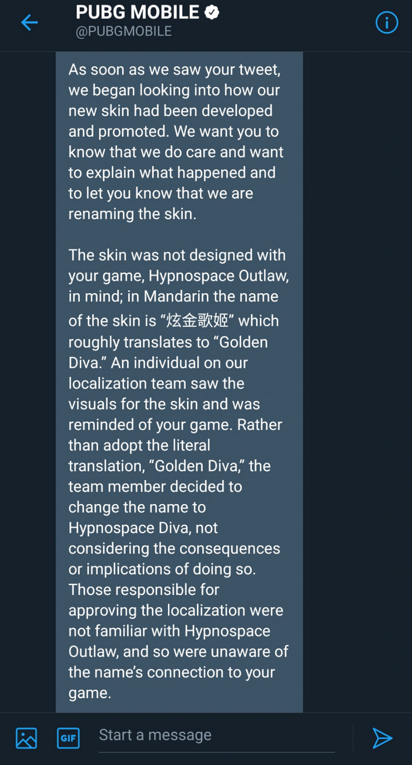 PUBG手遊“炫金歌姬”皮膚英文名引爭議 獨立遊戲作者要求改名 PUBG手遊“炫金歌姬”皮膚英文名引爭議 獨立遊戲作者要求改名