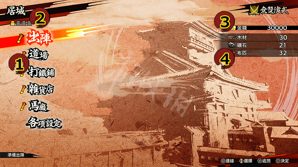 《戰國無雙5》居城頁面功能介紹 《戰國無雙5》居城頁面功能介紹