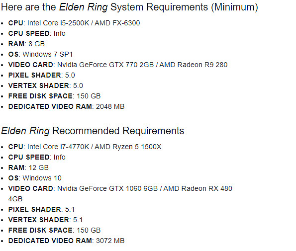 《艾爾登法環》PC配置曝光 推薦GTX 1060 《艾爾登法環》PC配置曝光 推薦GTX 1060