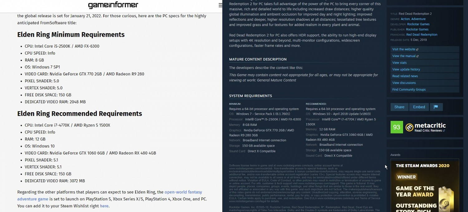 網傳《艾爾登法環》PC配置或是假的 竟跟碧血狂殺2一樣? 網傳《艾爾登法環》PC配置或是假的 竟跟碧血狂殺2一樣?