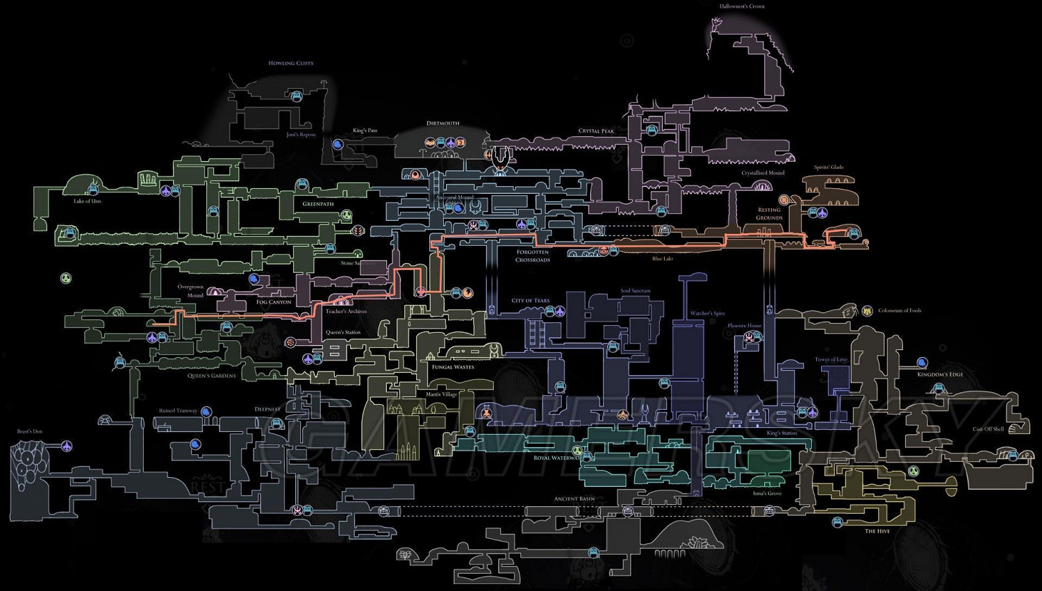 《Hollow Knight（空洞騎士）》送花任務路線圖