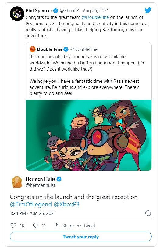 PS工作室負責人祝賀Double Fine發行《腦航員2》 PS工作室負責人祝賀Double Fine發行《腦航員2》