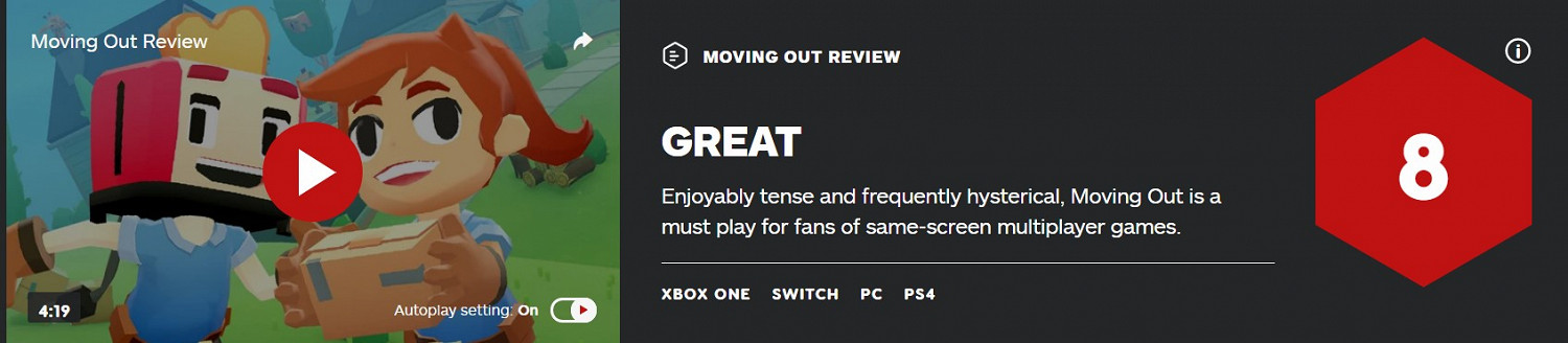 《胡鬧搬家》IGN 8分:多人同屏遊戲玩家的不二選擇 《胡鬧搬家》IGN 8分:多人同屏遊戲玩家的不二選擇