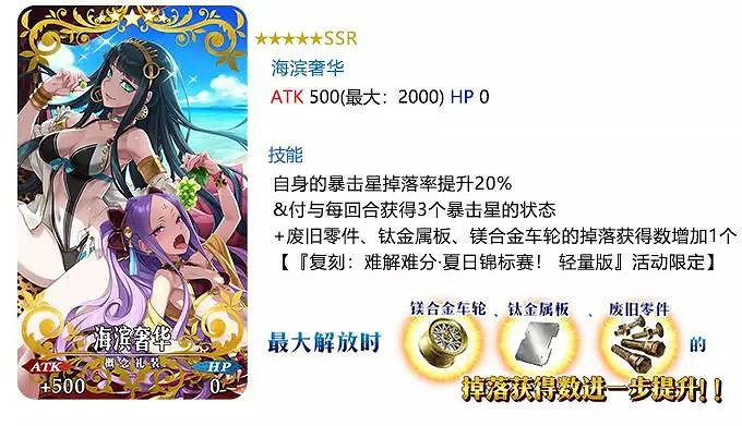 FGO伊什塔爾杯復刻加成一覽 2018泳裝活動加成禮裝及從者彙總