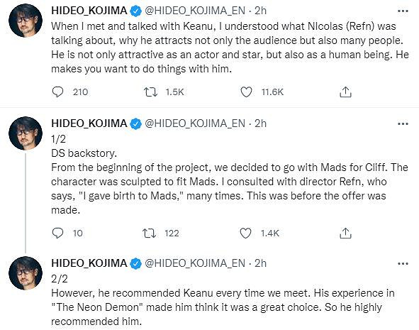 小島發推慶祝基努裡維斯生日 並稱其差點擔任《死擱》反派 小島發推慶祝基努裡維斯生日 並稱其差點擔任《死擱》反派