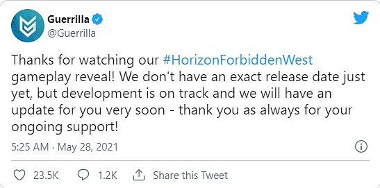 Guerrilla：《地平線：西部禁域》開發順利 發售日不久將公布