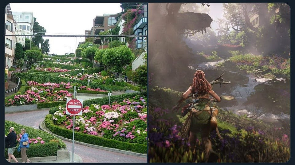 末日重現 《地平線：西部禁域》西部地點和現實世界對比