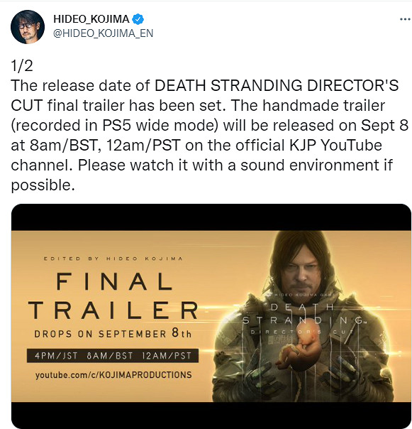 《死亡擱淺:導剪版》最終預告發布時間確定 9月8日下午公開 《死亡擱淺:導剪版》最終預告發布時間確定 9月8日下午公開