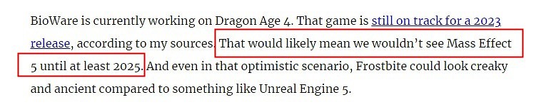 傳《質量效應5》將於2023年開始全面製作 2025年公布 傳《質量效應5》將於2023年開始全面製作 2025年公布
