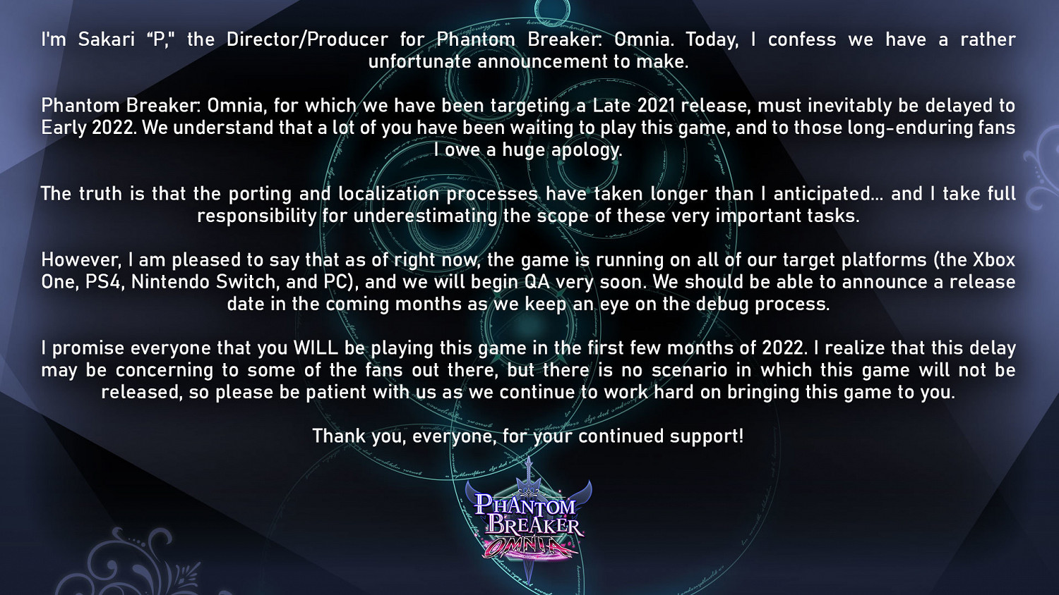 美少女格鬥遊戲《幻象破壞者Om年》延期至2022年發售