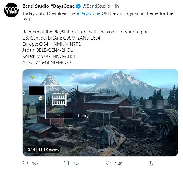 PS4《往日不再》動態主題今日免費領取 PS4《往日不再》動態主題今日免費領取