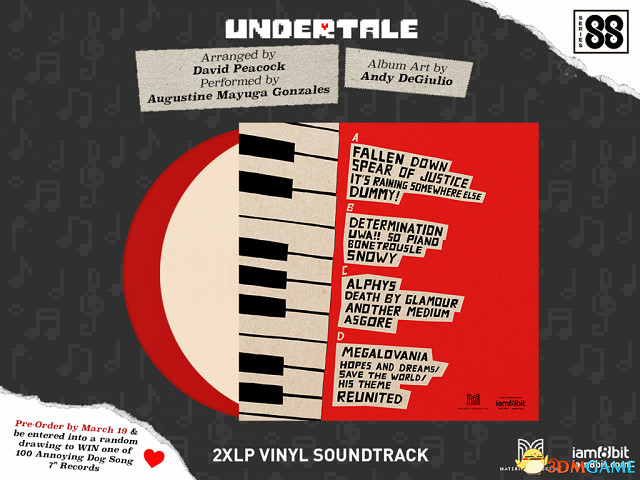 《傳說之下》鋼琴版黑膠唱片公布 今年2季度開賣 《傳說之下》鋼琴版黑膠唱片公布 今年2季度開賣