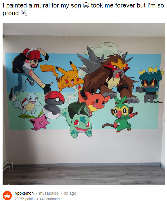 國外老媽為兒子親繪寶可夢自家壁畫 精美極致引熱議 國外老媽為兒子親繪寶可夢自家壁畫 精美極致引熱議