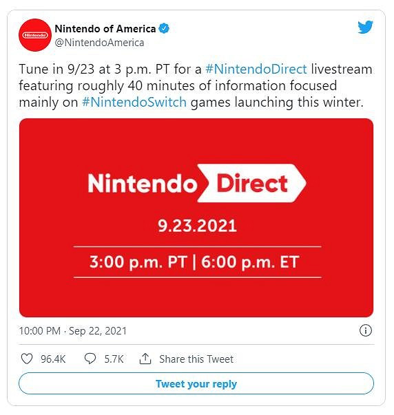 任天堂新一期直面會於9月24日舉行 時長約40分鐘