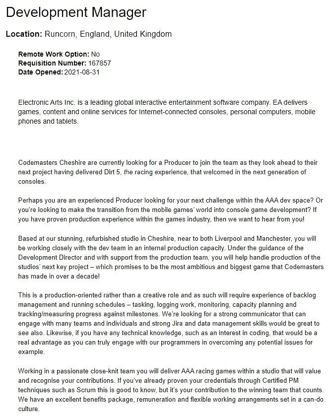 傳聞：《大地長征5》更新接近尾聲 Codemasters構思全新3A大作