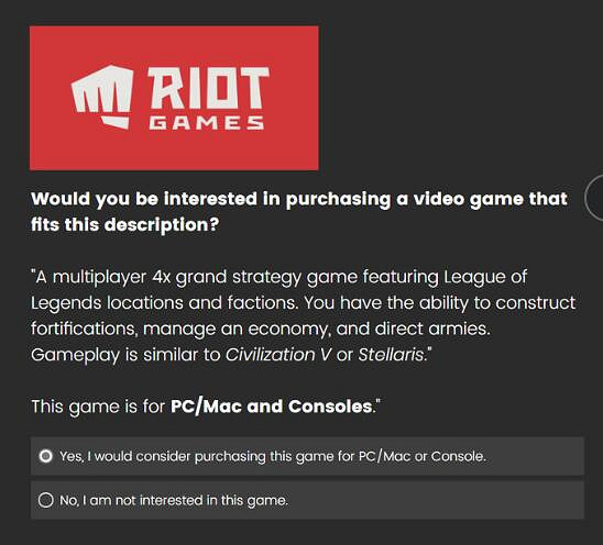 《英雄聯盟手遊》調查問卷表 類似文明的遊戲會玩嗎