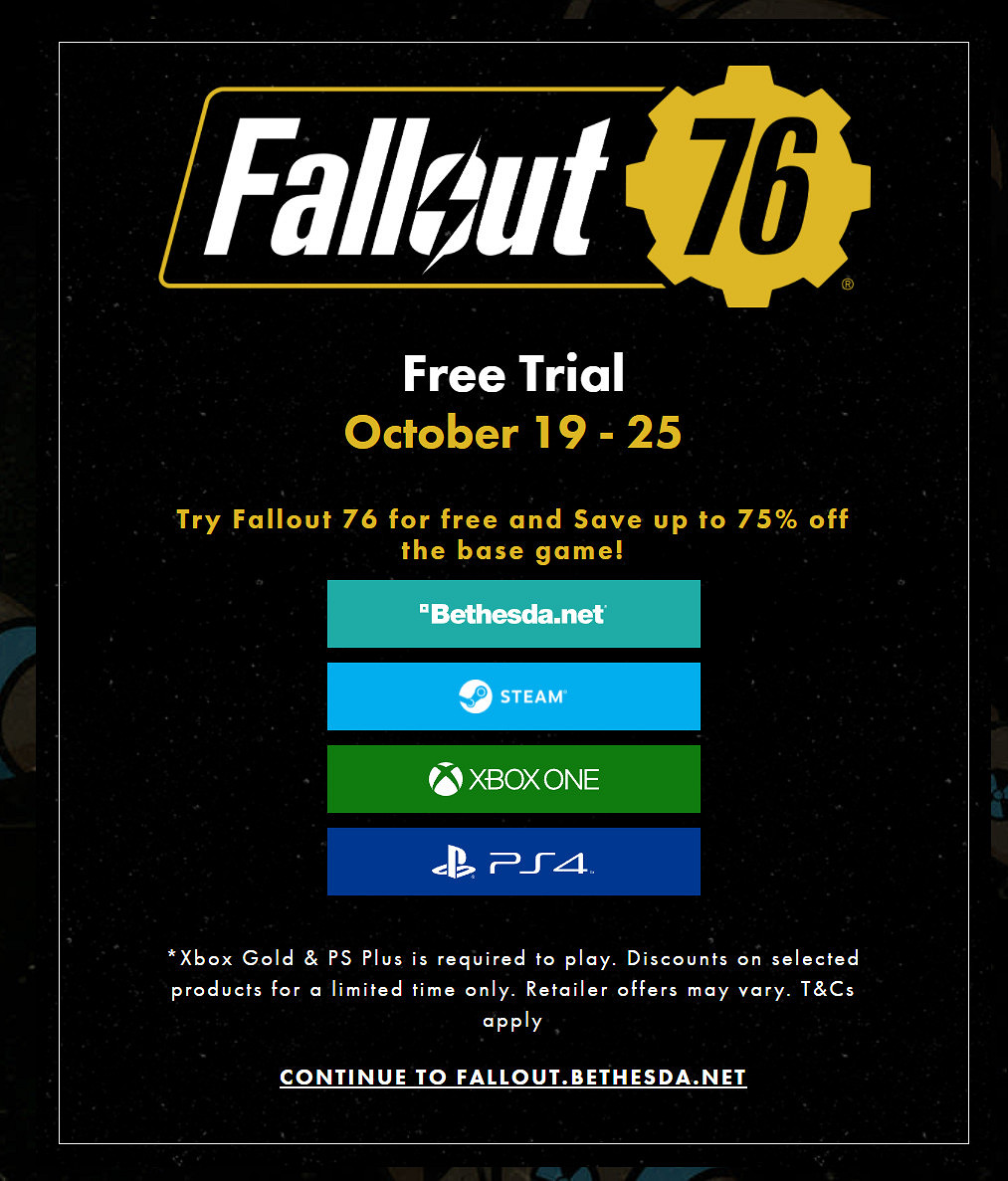 《異塵餘生76》開啟免費試玩 活動截止到10月25日 《異塵餘生76》開啟免費試玩 活動截止到10月25日