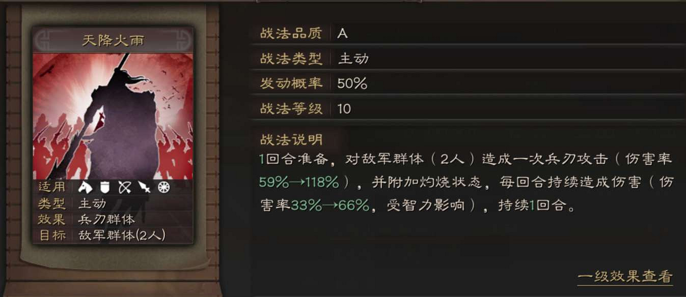 《三國志戰略版》天降火雨適合誰 A級戰法天降火雨簡評