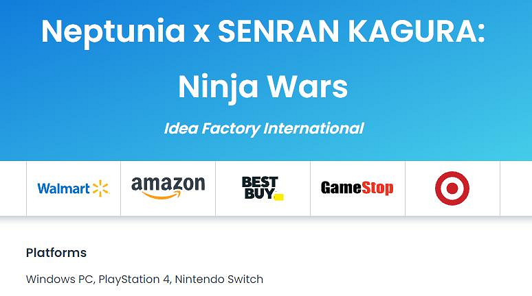 《閃亂忍忍忍者大戰海王星 少女們的響豔》PC和Switch版已通過ESRB評級 《閃亂忍忍忍者大戰海王星 少女們的響豔》PC和Switch版已通過ESRB評級