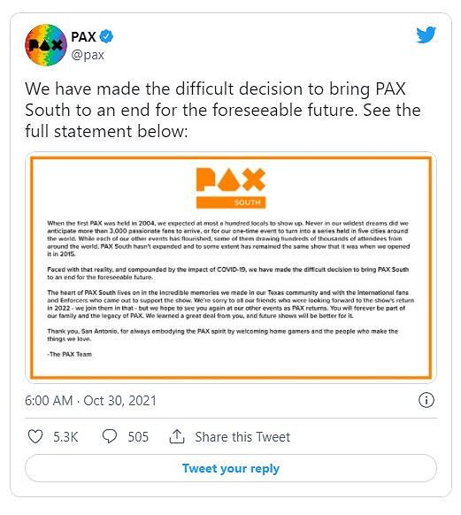 流行文化/遊戲展會PAX South被無限期取消 流行文化/遊戲展會PAX South被無限期取消