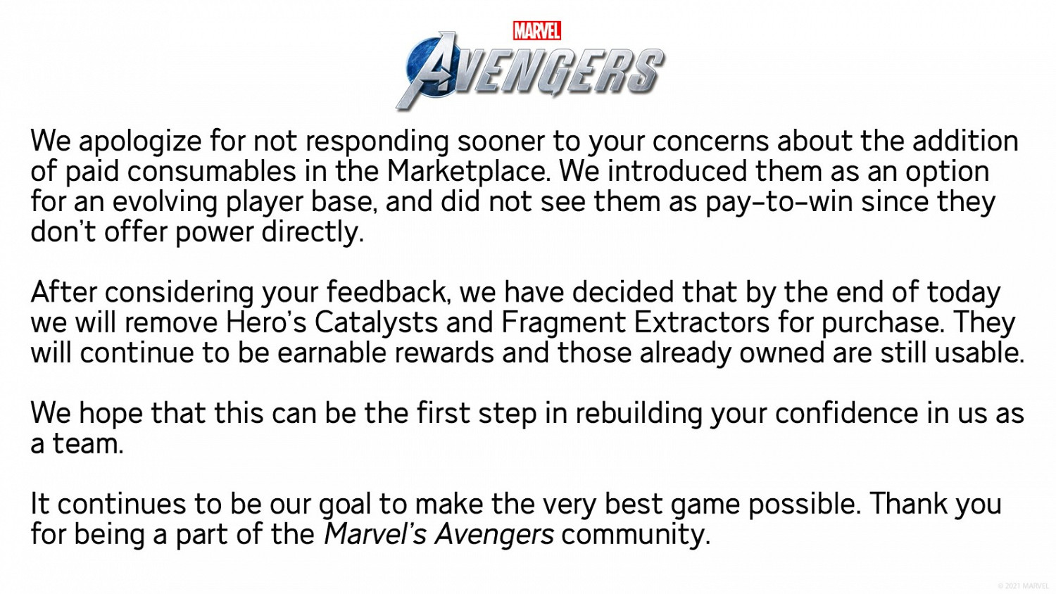 SE移除《漫威復仇者聯盟》氪金成長道具 以平息爭議