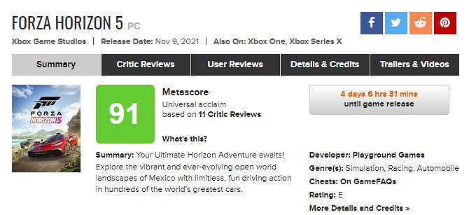 《極限競速:地平線5》媒體評分解禁 MC站均分91 《極限競速:地平線5》媒體評分解禁 MC站均分91