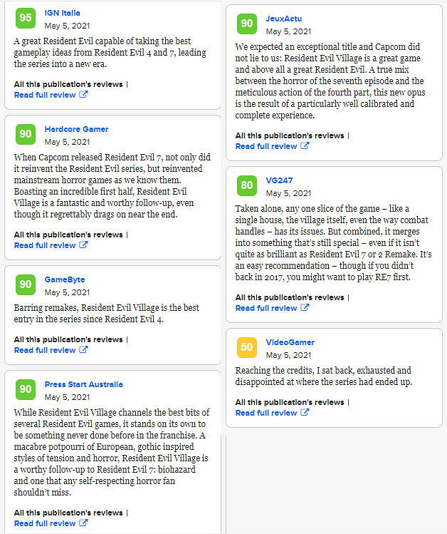 《惡靈古堡8村莊》評分高嗎？各媒體評分一覽