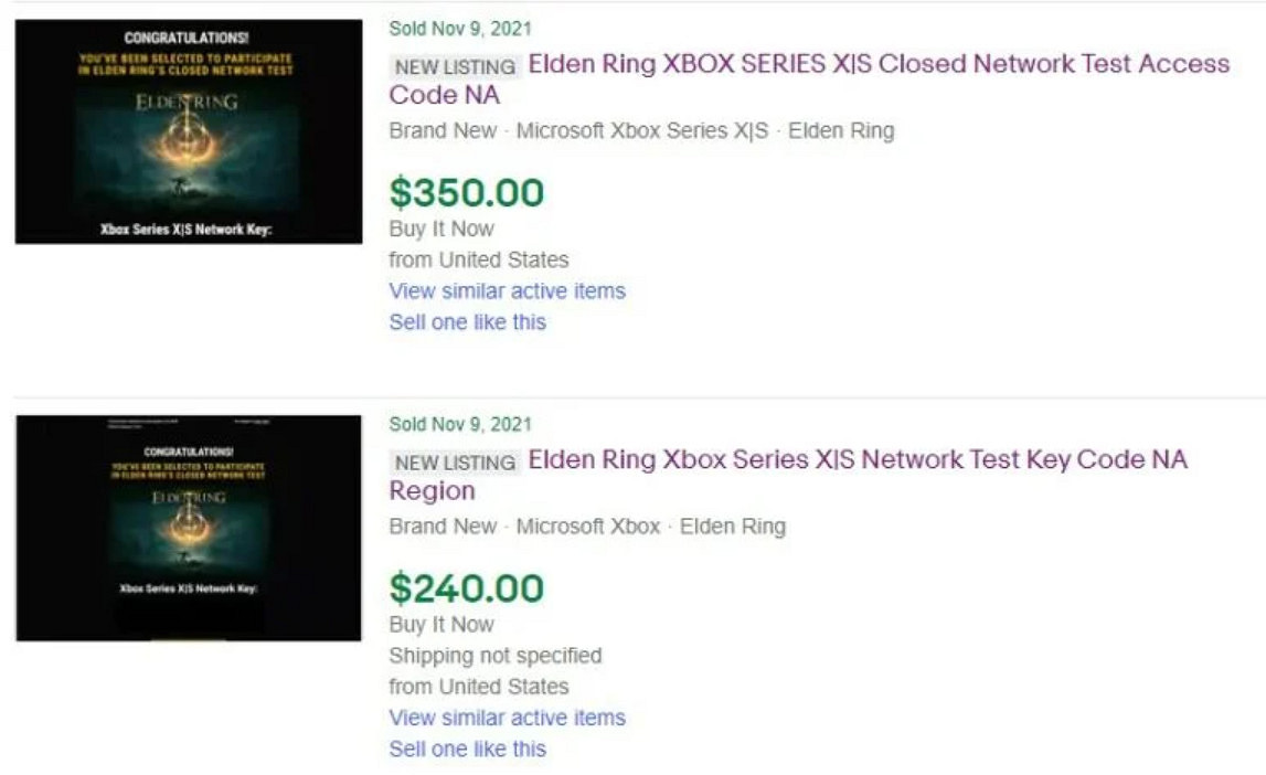 《艾爾登法環》測試key在eBay上販賣 價格高達350美元