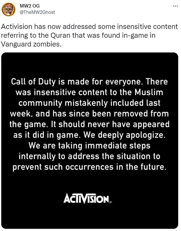 動視迅速刪除《決勝時刻》古蘭經元素 並致歉 動視迅速刪除《決勝時刻》古蘭經元素 並致歉