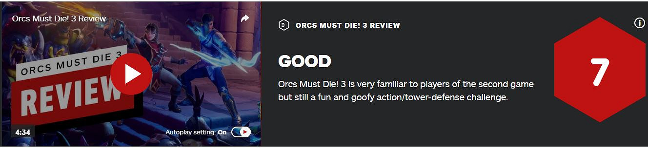 《獸人必須死3》IGN 7分:與前作過於相似但值得一玩 《獸人必須死3》IGN 7分:與前作過於相似但值得一玩