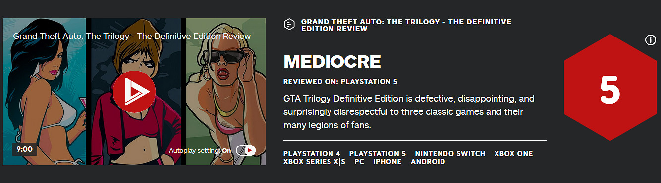 《GTA三部曲重製版》IGN評分高嗎?IGN評分與評價分享 《GTA三部曲重製版》IGN評分高嗎?IGN評分與評價分享