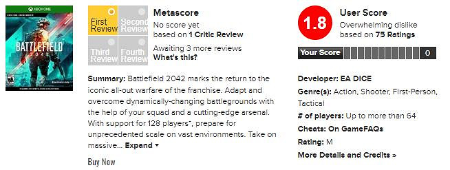 《戰地風雲2042》M站遭使用者差評轟炸 玩家稱這已不是戰地風雲