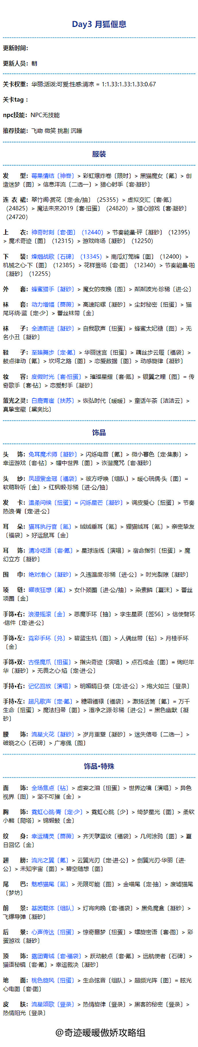《奇蹟暖暖》月狐偃息怎麽搭配 滿天繁星月狐偃息搭配攻略