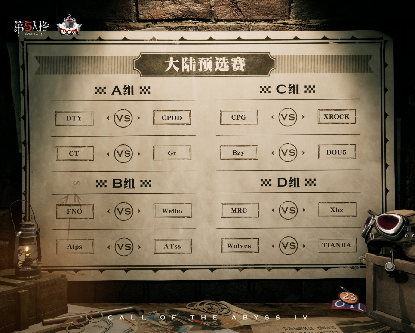 《第五人格》coa4大陸預選賽分組介紹 coa4大陸預選賽對陣名單 《第五人格》coa4大陸預選賽分組介紹 coa4大陸預選賽對陣名單