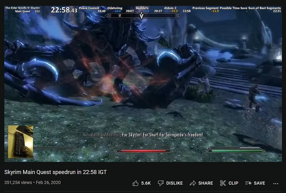 《上古卷軸5》速通世界第一玩家再創新紀錄 《上古卷軸5》速通世界第一玩家再創新紀錄