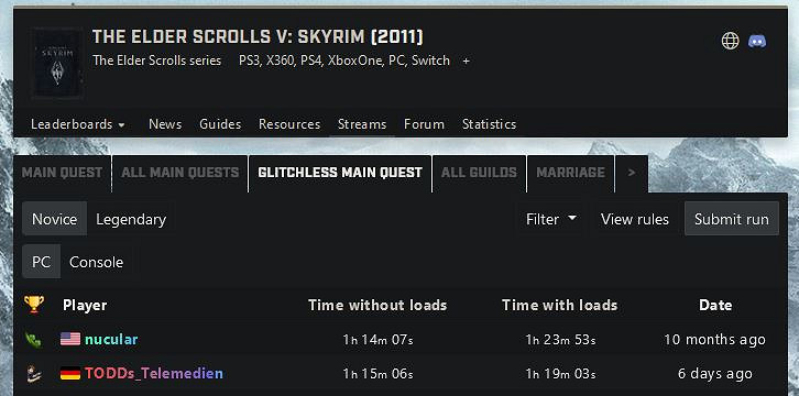 《上古卷軸5》速通世界第一玩家再創新紀錄 《上古卷軸5》速通世界第一玩家再創新紀錄