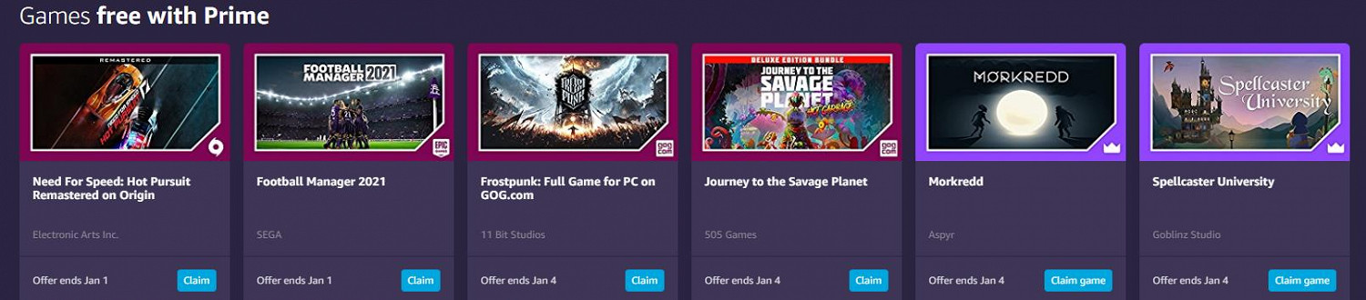 亞馬遜prime會員11月福利 九款遊戲免費送