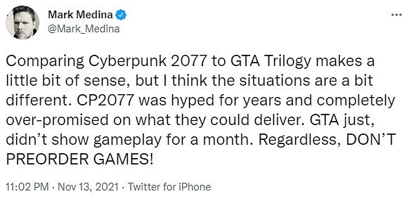 《GTA三部曲》或是2021年“2077” 玩家差評並退款 《GTA三部曲》或是2021年“2077” 玩家差評並退款