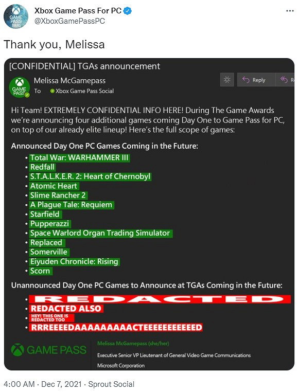 微軟將在TGA上公布四款加入PC版 Xbox Game Pass (XGP) 的遊戲