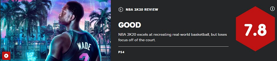 《NBA 2K20》IGN 7.8分:依舊最佳但是該提出更高要求 《NBA 2K20》IGN 7.8分:依舊最佳但是該提出更高要求