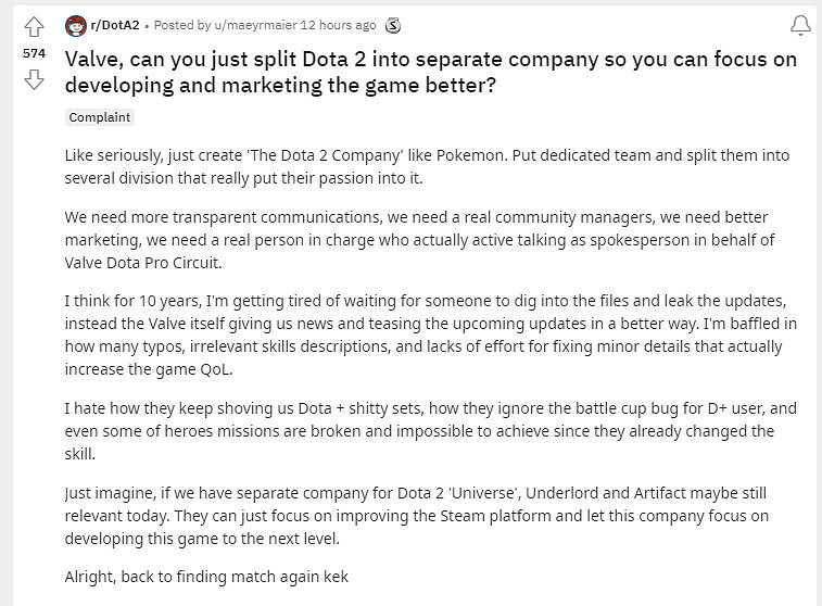國外玩家呼籲V社分拆 成立DOTA2單獨公司 國外玩家呼籲V社分拆 成立DOTA2單獨公司