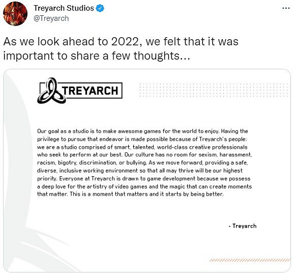 Treyarch稱其文化中沒有性別歧視種族主義和欺淩 Treyarch稱其文化中沒有性別歧視種族主義和欺淩