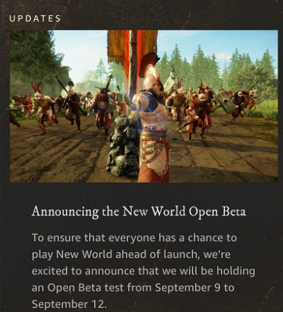 《新世界》beta測試什麽時候開？new worldbeta測試開啟時間