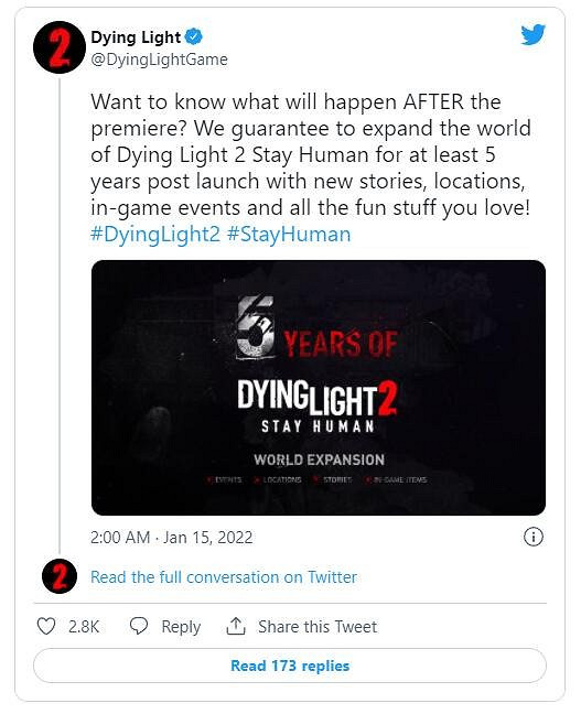 《垂死之光2》將在發行後至少5年內獲得內容更新 《垂死之光2》將在發行後至少5年內獲得內容更新