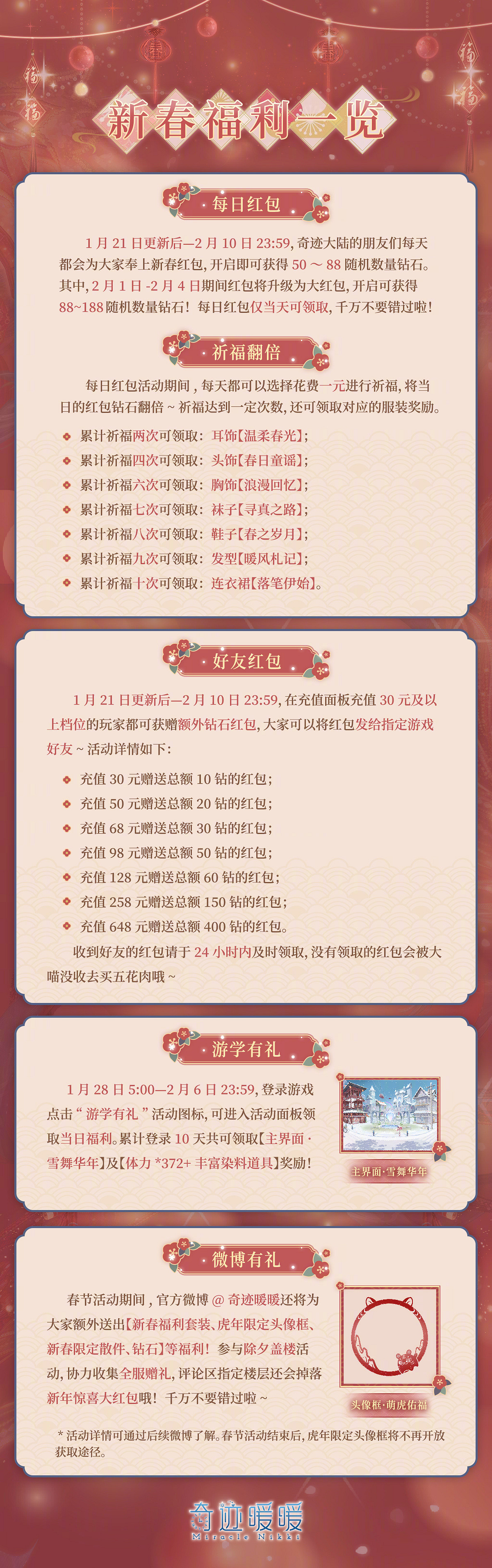 《奇蹟暖暖》春節活動預告 春節活動2022