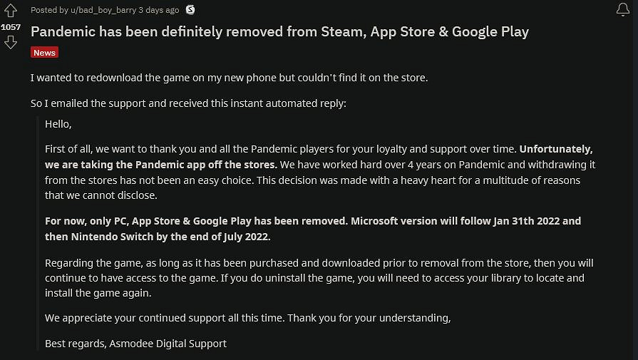 電子版桌遊《疫情》Steam和手遊毫無征兆雙雙下架 電子版桌遊《疫情》Steam和手遊毫無征兆雙雙下架