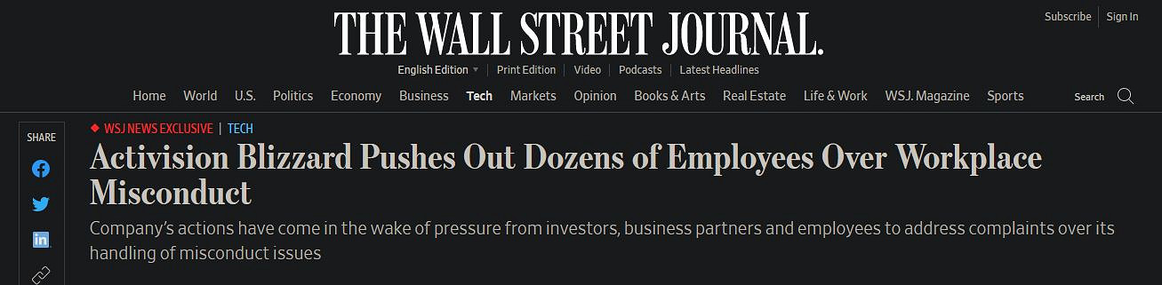 動視暴雪性醜聞解雇近40名員工 次世代主機黃牛不感愧疚