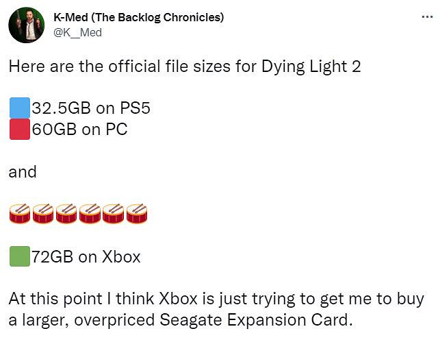 傳聞:《垂死之光2》Xbox版容量是PS5版的兩倍 傳聞:《垂死之光2》Xbox版容量是PS5版的兩倍