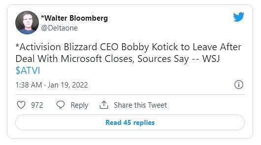 網傳動視暴雪CEO科蒂克將在Xbox收購完成後離職