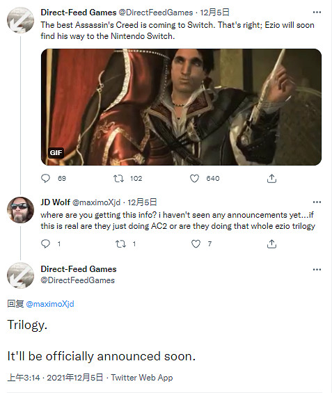 舅舅黨爆料 《刺客教條 艾吉奧合集》將登陸Switch平台